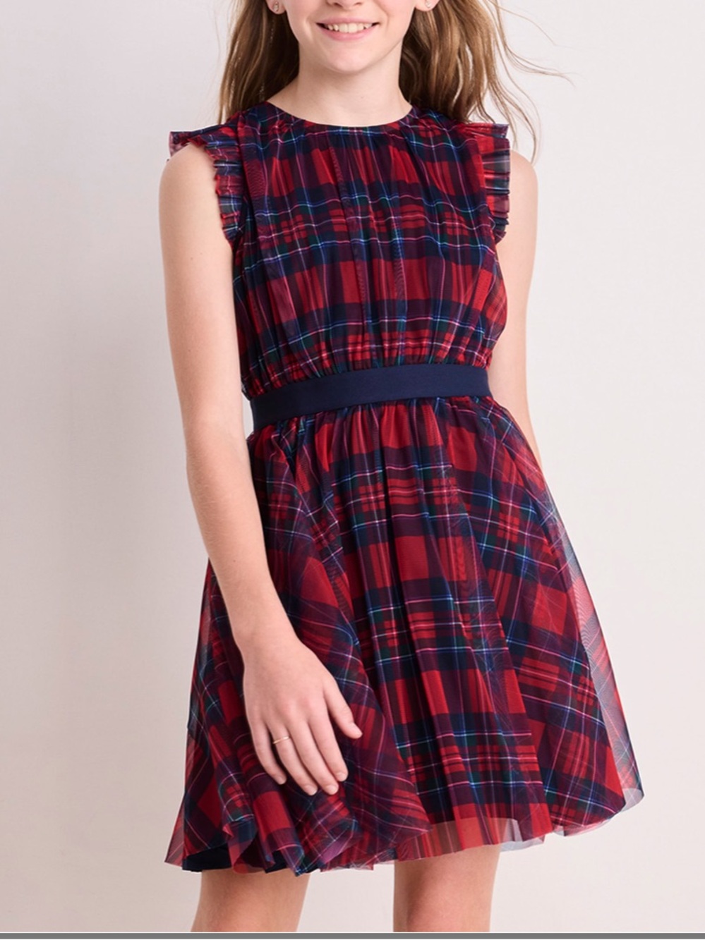 Vineyard Vines Girls Tava Tulle Dress, Red and Navy Blue, small